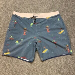 Roark Revival Mens Blue Jamaica Graphic‎ Board Shorts Swim Trunks Size 36